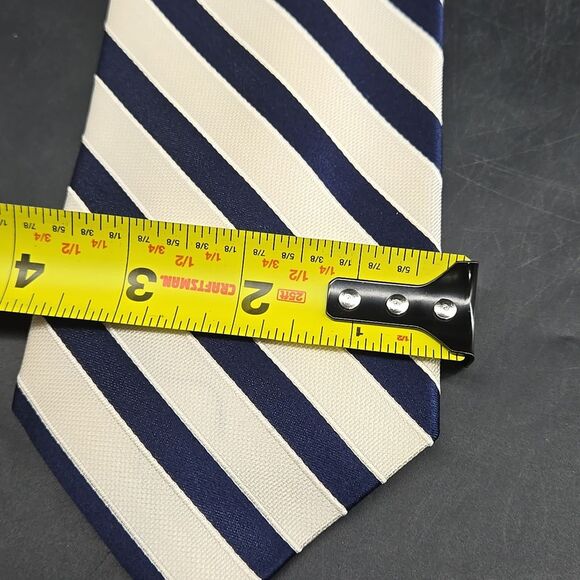 Paul Fredrick Navy and Cream Striped Silk Tie - Picture 3 of 4